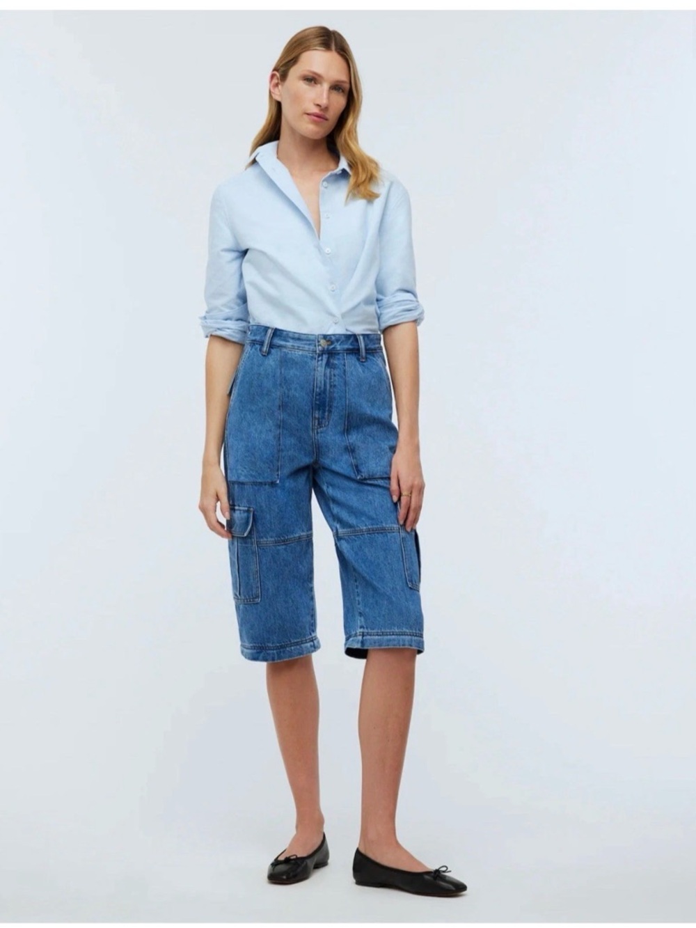 New Madewell Baggy Straight Cargo Jeans in Thetford Wash: Zip-Off Edition Sz 28 - Picture 2 of 5